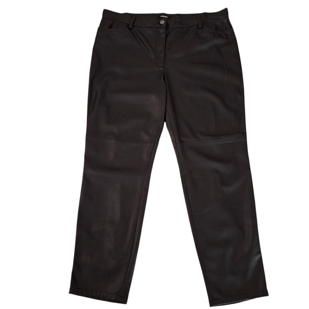 Faux Leather Pants Size 16 XL Olsen Mona Slim Black Jean Style Zipper Button